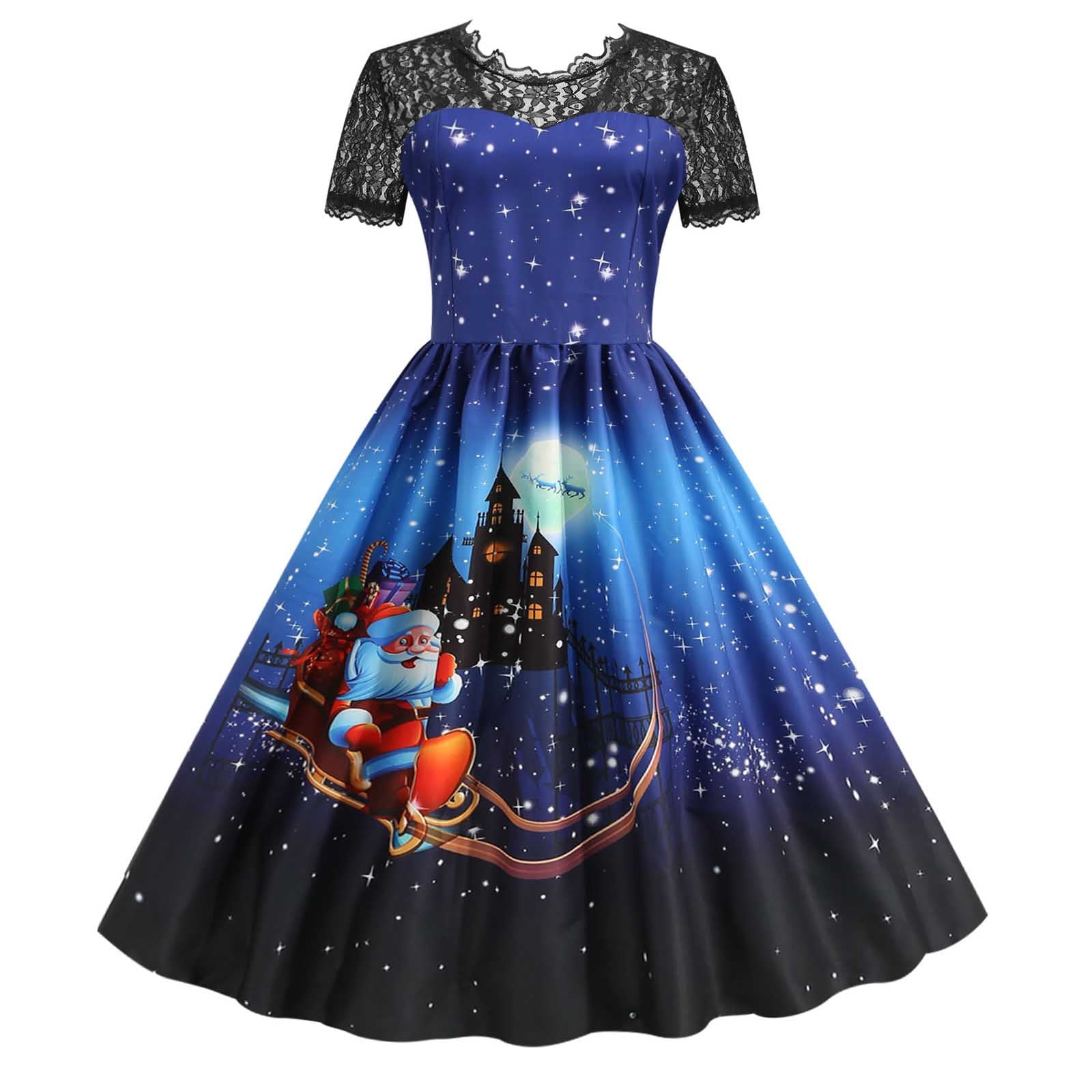 Jsaierl Women's Christmas Dresses Lace Classic Tea Dress Short Sleeve — free download