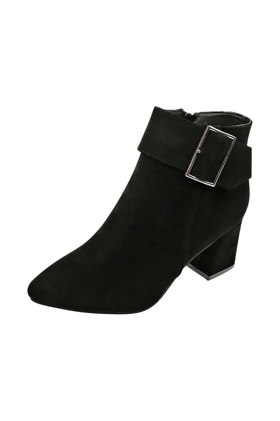 Women's Chunky Low Heel Ankle Boots Classic Pointed Toe Side Zipper Booties Ladies Dress Boots