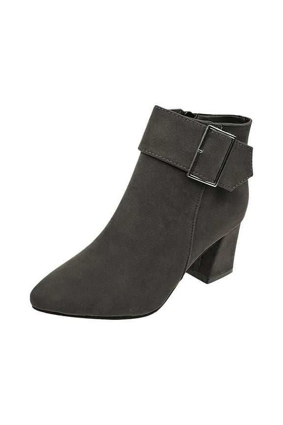 Women's Chunky Low Heel Ankle Boots Classic Pointed Toe Side Zipper Booties Ladies Dress Boots