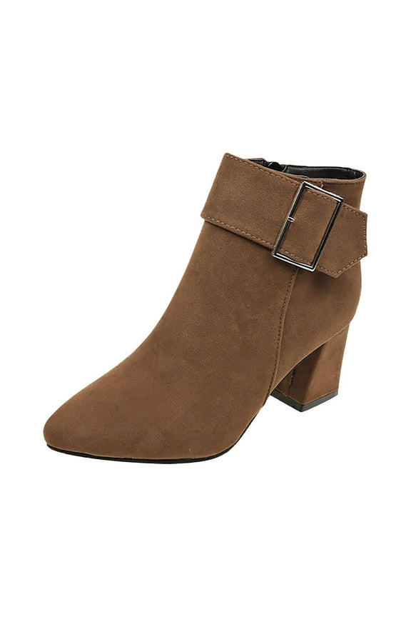Women's Chunky Low Heel Ankle Boots Classic Pointed Toe Side Zipper Booties Ladies Dress Boots