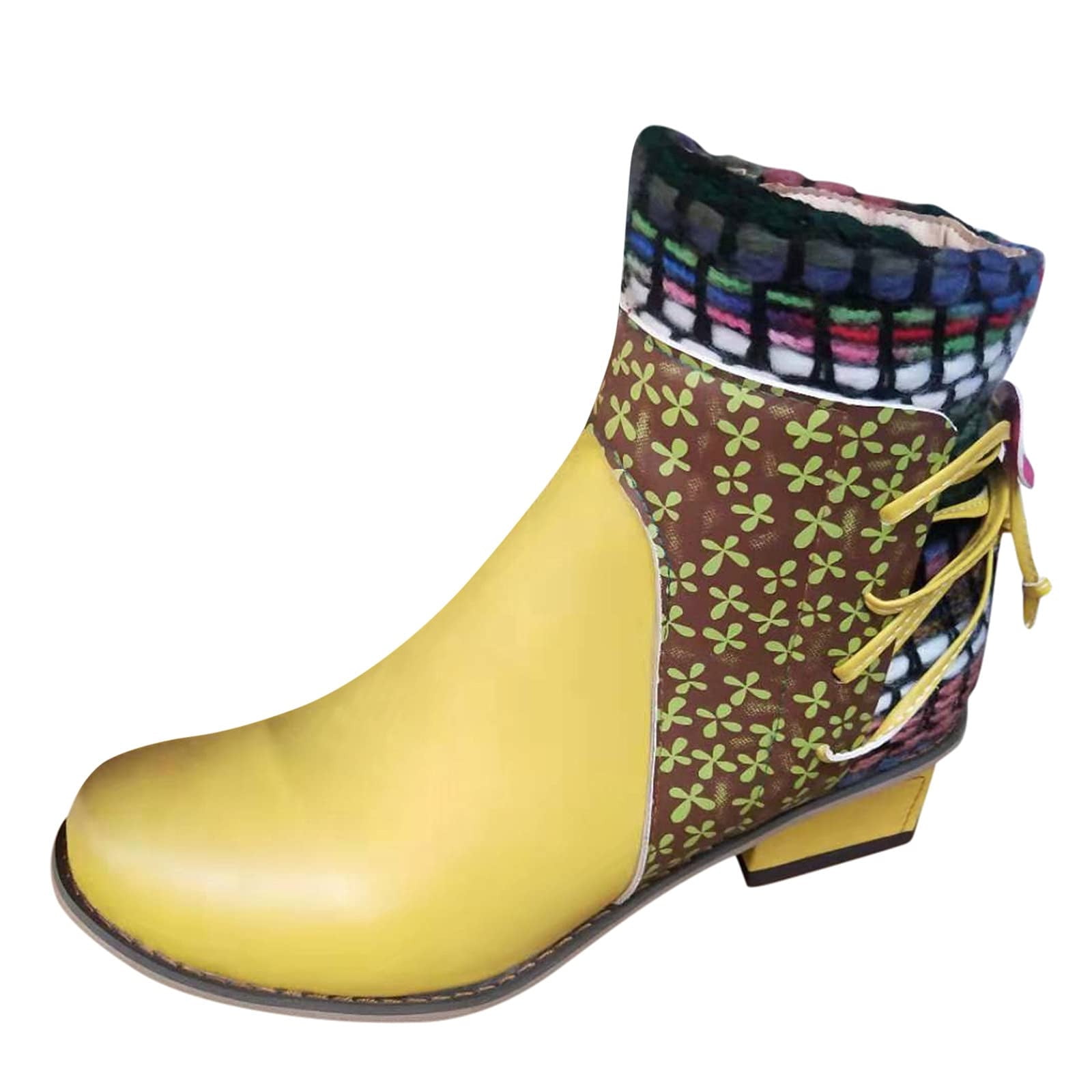 Coutgo Women's Slip-On Ankle Boots – Chunky Block Heel, Square Toe, Faux Suede Sock Booties