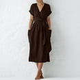 thumbnail image 1 of Jsaierl Women's Cotton Linen Dresses Summer Casual Short Sleeve Midi Dress Cute Solid Color V Neck Dress Bohemian Soft Dresses 2024, 1 of 8