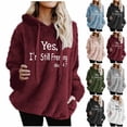 thumbnail image 1 of Jsaierl Women's Cozy Fuzzy Fleece Hoodies Sweatshirts Funny Graphic Print Drawstring Soft Fall Tops S-3XL, 1 of 7