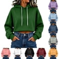 thumbnail image 1 of Jsaierl Women's Cropped Hoodies Trendy Solid Color Hooded Sweatshirt Athletic Pullover Workout Long Sleeve Tops Fall Clothes S-2XL, 1 of 7