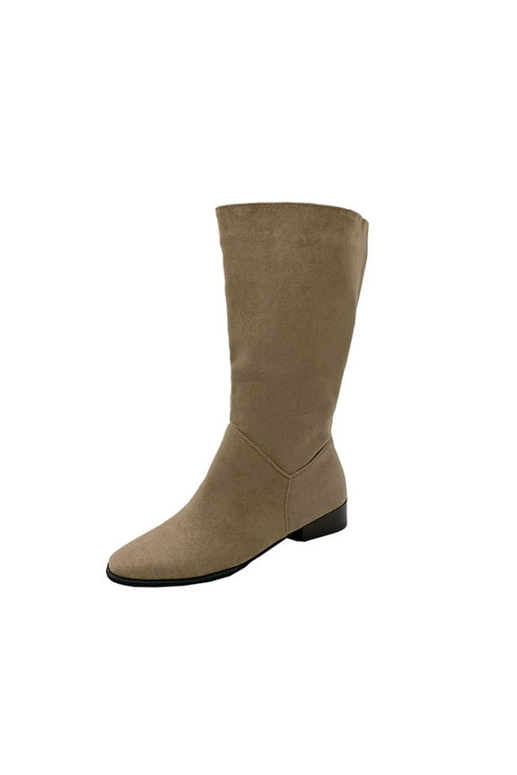 Women's Extra Wide Calf Slouchy Boots, Wide Width Flat Heel Mid Calf Knee High Boots Regular Pull On Fall Weather Boots