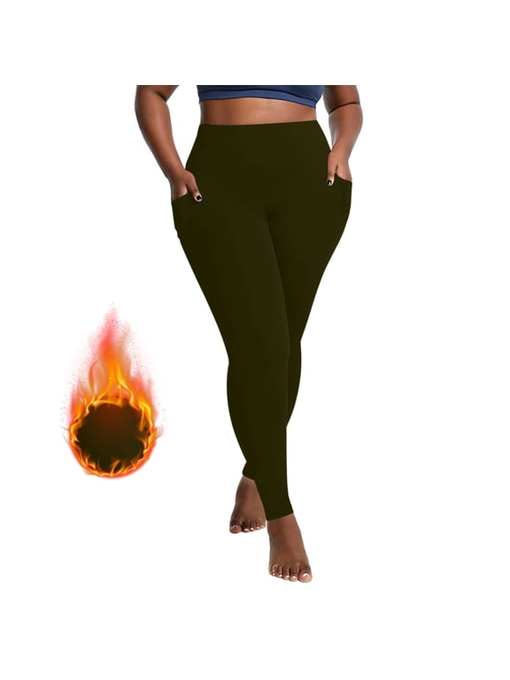 Women's Fleece Lined Leggings High Waist Thick Warm Tights Butt Lifting Fuzzy Pants Petite Cozy Workout Legging with Pockets