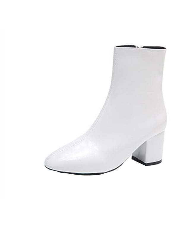 Women's GoGo Ankle Boots Chunky Block Heel Booties Mid Calf Low Heeled Short Booties Fashion Short Boots Side Zipper Boots