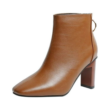 Jsaierl Women's GoGo Ankle Boots Chunky Block Heel Booties Mid Calf Low Heeled Short Booties Fashion Short Boots Side Zipper Boots