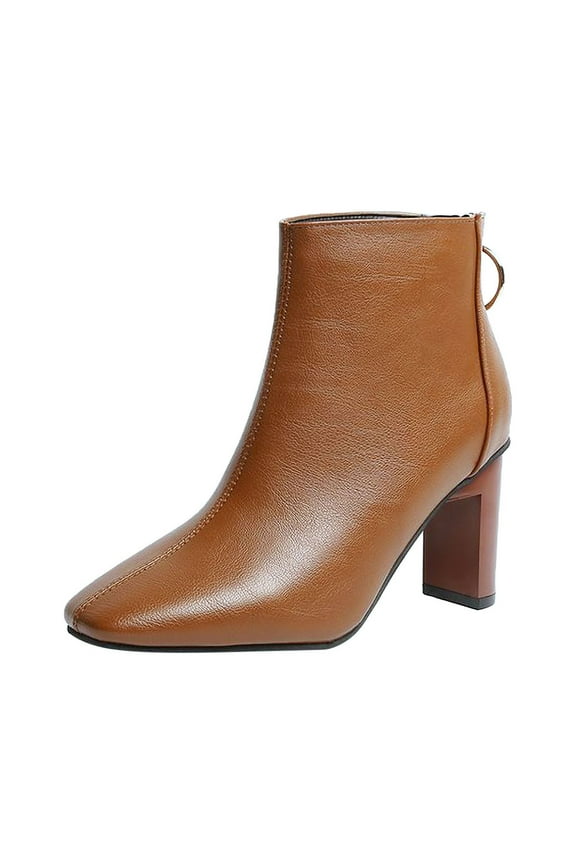 Women's GoGo Ankle Boots Chunky Block Heel Booties Mid Calf Low Heeled Short Booties Fashion Short Boots Side Zipper Boots