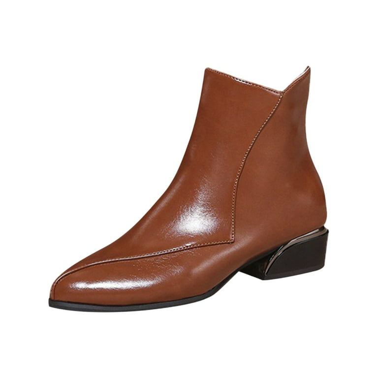 Jsaierl Women's GoGo Ankle Boots Square Toe Side Zipper Chunky