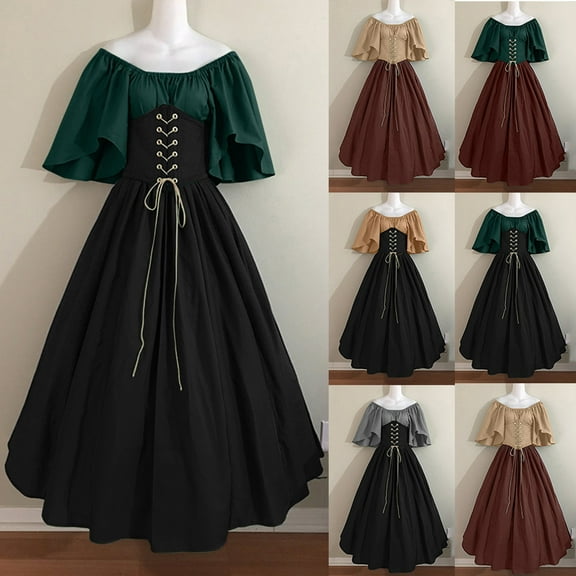 Jsaierl Women's Halloween Costumes Plus Size Retro Renaissance Dresses Victorian Adult Costumes Princess Medieval Dresses