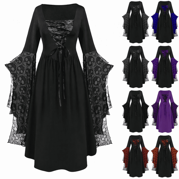 Jsaierl Women's Halloween Costumes Retro Medieval Elegant Goth Plus Size Dresses Adult Costumes Peasant Steampunk Ball Gown Renaissance Dress
