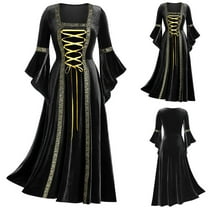 Jsaierl Women's Halloween Costumes Vintage Medieval Victorian Goth Plus Size Dresses Adult Costumes Irish 1800s Ball Gown Renaissance Dress