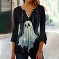 thumbnail image 1 of Jsaierl Women's Halloween Shirts Cute Pumpkin Ghost Graphic Tees Loose Fit V Neck T-shirt 3/4 Sleeve Dressy Casual Blouse Tops Halloween Party Supplies, 1 of 5