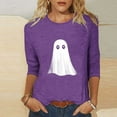 thumbnail image 1 of Jsaierl Women's Halloween Shirts Cute Pumpkin Ghost Graphic Tees Work Crewneck T-shirt 3/4 Sleeve Tunic Blouse Tops Halloween Gifts, 1 of 5