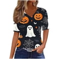 thumbnail image 1 of Jsaierl Women's Halloween Shirts Novelty Ghost Graphic Tees Fall Going Out V Neck T-Shirts Short Sleeve Tunic Blouse Tops Halloween Clothes,Sizes S-3XL, 1 of 5