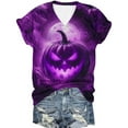 thumbnail image 1 of Jsaierl Women's Halloween Shirts Plus Size Pumpkin Ghost Graphic Tees Stretch V-Neck T-shirt Short Sleeve Dressy Casual Blouse Tops Halloween Gifts, 1 of 5