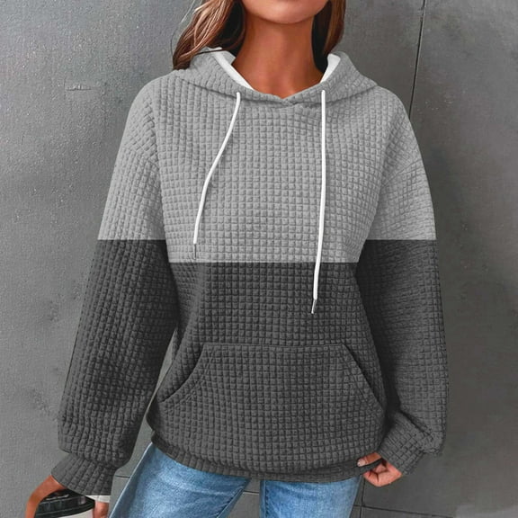 Jsaierl Women's Hoodies Cute Color Block Print Hooded Sweatshirts Athletic Sweaters Workout Long Sleeve Top Hoodie Womens Hoodies Under $20