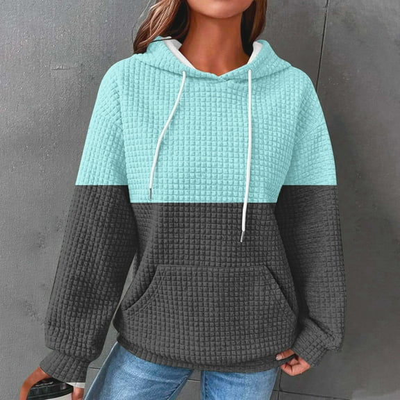Jsaierl Women's Hoodies Cute Color Block Print Hooded Sweatshirts Athletic Sweaters Workout Long Sleeve Top Hoodie Womens Hoodies Under $20