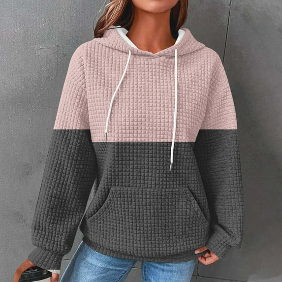 Jsaierl Women's Hoodies Cute Color Block Print Hooded Sweatshirts Athletic Sweaters Workout Long Sleeve Top Hoodie Womens Hoodies Under $20