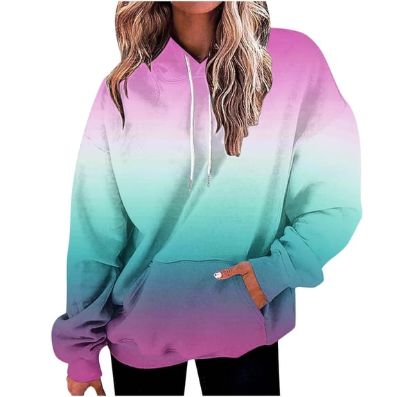 Jsaierl Women's Hoodies Cute Gradient Graphic Hooded Sweatshirts Casual Sweaters Workout Long Sleeve Top Hoodie Womens Hoodies
