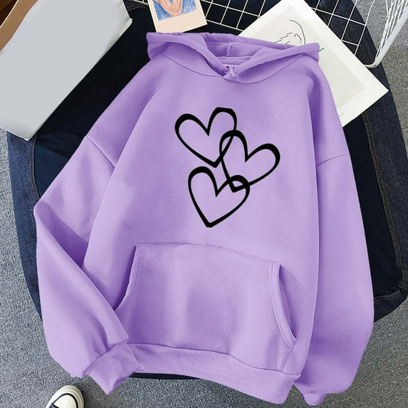 Jsaierl Women's Hoodies Cute Heart Graphic Hooded Sweatshirts Lightweight Sweaters Comfort Long Sleeve Top Hoodie