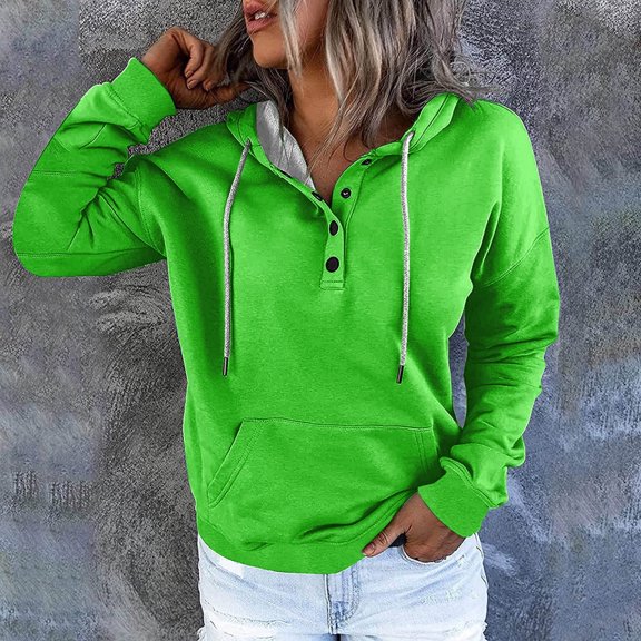 Jsaierl Women's Hoodies Cute Solid Color Graphic Hooded Sweatshirts Lightweight Sweaters Trendy Long Sleeve Top Hoodie