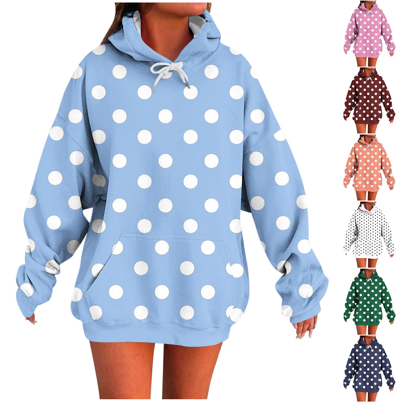 Jsaierl Women's Hoodies Loose Fit Polka Dot Hooded Sweatshirt Oversized Sweater Cotton Long Sleeve Tops Fall Clothes S-2XL