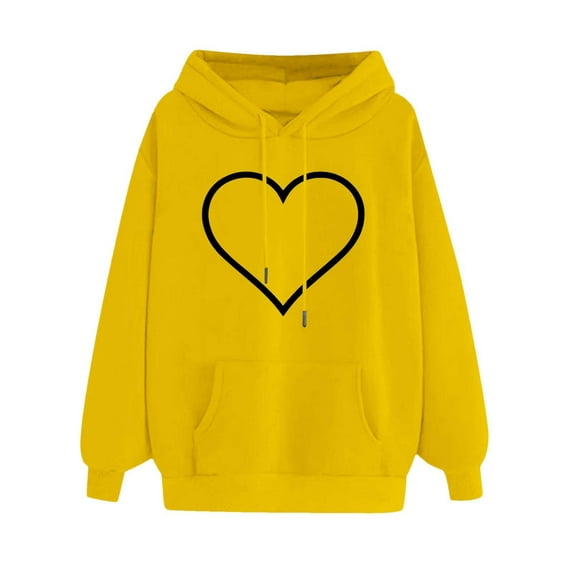 jsaierl Women's Hoodies Oversized Heart Print Hooded Sweatshirts Athletic Sweaters Trendy Long Sleeve Top Hoodie