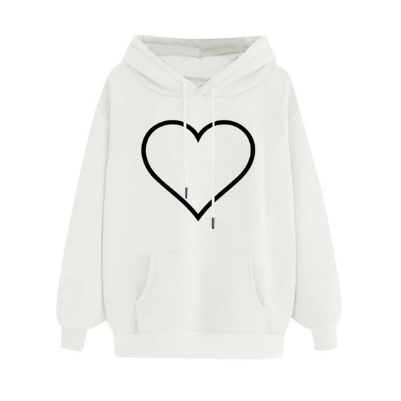 jsaierl Women's Hoodies Oversized Heart Print Hooded Sweatshirts Athletic Sweaters Trendy Long Sleeve Top Hoodie