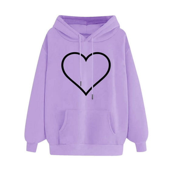 jsaierl Women's Hoodies Oversized Heart Print Hooded Sweatshirts Athletic Sweaters Trendy Long Sleeve Top Hoodie