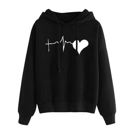 Jsaierl Women's Hoodies Oversized Heartbeat Graphic Hoodies Sweatshirts Holiday Pullover Y2k Long Sleeve Top Hoodie