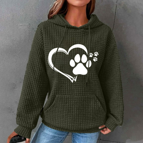 Jsaierl Women's Hoodies Plus Size Heart Paw Print Hoodies Sweatshirts Athletic Pullover Y2k Long Sleeve Top Hoodie Fall Fashion 2025