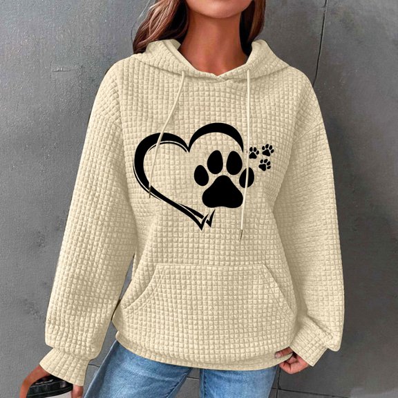 Jsaierl Women's Hoodies Plus Size Heart Paw Print Hoodies Sweatshirts Athletic Pullover Y2k Long Sleeve Top Hoodie Fall Fashion 2024