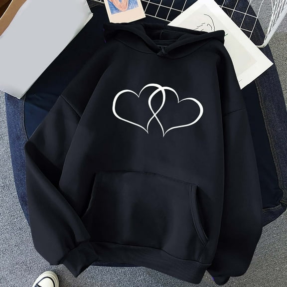 Jsaierl Women's Hoodies Plus Size Heart Print Hooded Sweatshirts Fall Pullover Trendy Long Sleeve Top Hoodie Womens Hoodies