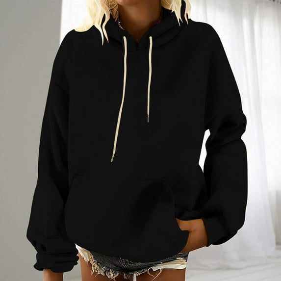 jsaierl Women's Hoodies Plus Size Solid Color Basic Hoodies Sweatshirts Fall Sweaters Workout Long Sleeve Top Hoodie