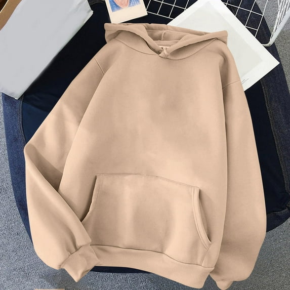 Jsaierl Women's Hoodies Plus Size Solid Color Basic Hoodies Sweatshirts Holiday Pullover Trendy Long Sleeve Top Hoodie Womens Hoodies Under $20