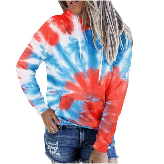 Jsaierl Women's Hoodies Plus Size Tie Dye Print Hooded Sweatshirts Athletic Pullover Workout Long Sleeve Top Hoodie Womens Hoodies Under $20