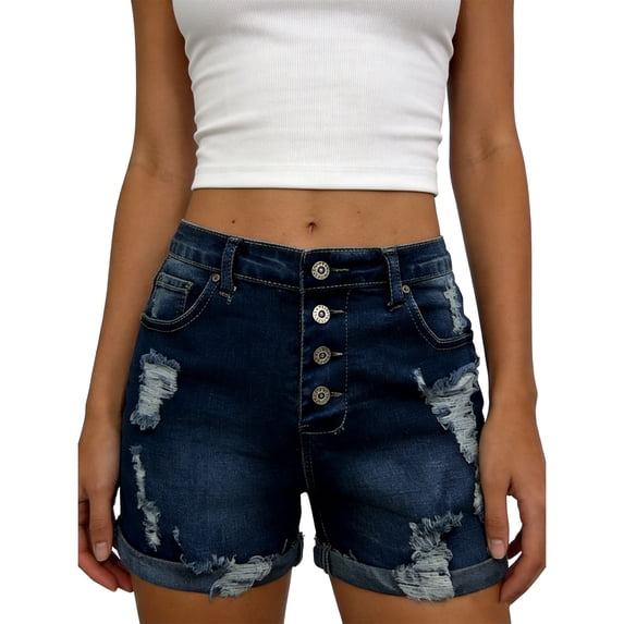 Jsaierl Women's Jean Shorts High Waisted Distressed Ripped Washed Summer Straight Leg Petite Trendy Bermuda Denim Shorts
