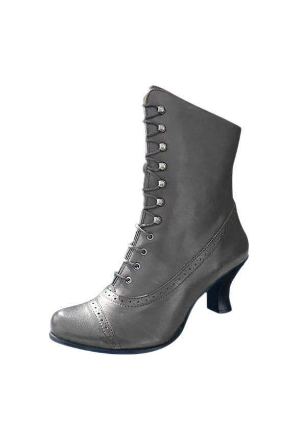 Women's Kitten Heels Lace Up Ankle Boots Low Mid Heeled Side Zipper Short Booties Pointed-toe Shoes