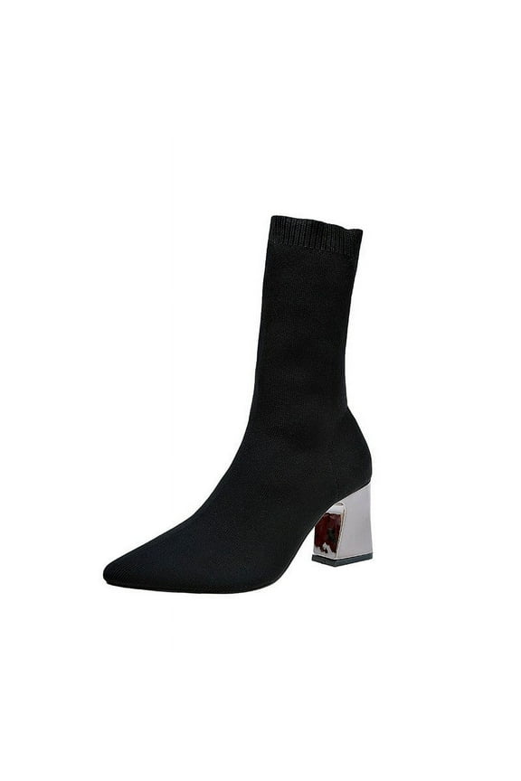 Women's Knit Sock Ankle Boots Pointed Toe Zipper Chunky Heels Mid Heel Slip-on Stretch Booties Knit Elastic Fall Winter Dressy Booties