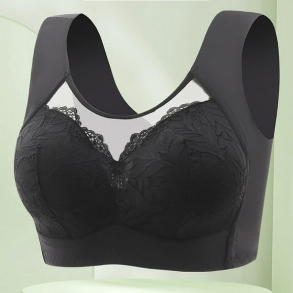 Jsaierl Women's Lace Bras Wirefree Lift T-shirt Bras Cotton Comfortable Bralettes Stretch Daily Full Figure Bras