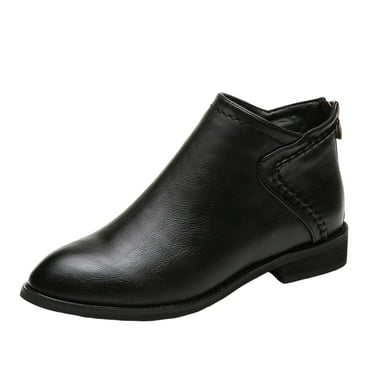 Jsaierl Women's Leather Ankle Boots Extra Wide Width Low Heel Short Booties.