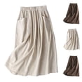 thumbnail image 1 of Jsaierl Women’s Linen Midi Skirt Elastic Waist Casual Skirt with Pockets for Everyday Wear and Brunch, 1 of 7