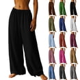 thumbnail image 1 of Jsaierl Women's Linen Wide Leg Palazzo Pants Summer Casual Drawstring Elastic Waist Loose Breathable Trousers, 1 of 13