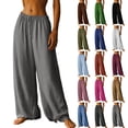 thumbnail image 1 of Jsaierl Women's Linen Wide Leg Palazzo Pants Summer Casual Drawstring Elastic Waist Loose Breathable Trousers, 1 of 12