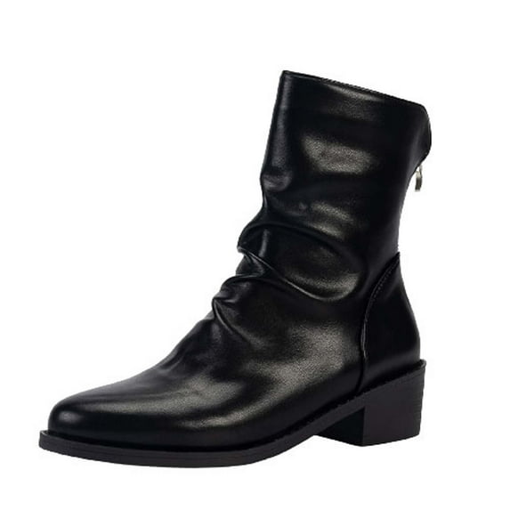 Jsaierl Women's Low Chunky Block Heel Ankle Booties Fashion Tall Slouch Mid Calf Boots Fall Zipper Heeled Short Boots Shoes