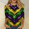 thumbnail image 1 of Jsaierl Women's Mardi Gras Shirts Funny Carnival Themed Mask Graphic Tees Soft 3/4 Sleeve T Shirts Blouses Dressy Casual Crewneck Party Tops, 1 of 5