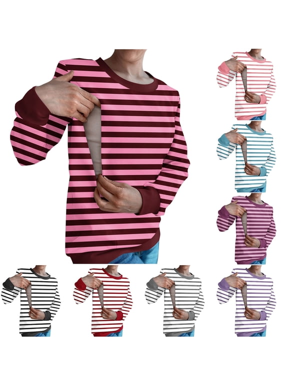 Women's Maternity Sweatshirts Casual Stirped Side Zippe Nuring Sweatshirt Daily Going Out Long Sleeve Shirts Fall Fashion S-2XL