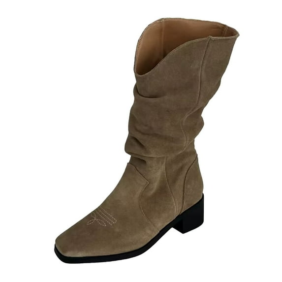 Jsaierl Women's Mid-Calf Western Boot Cowgirl Boots Ladies Low Heel Mid Calf Pointed Toe Fall Winter Cowboy Distressed Boots Fashion Side Zipper Fashion Dress Boot